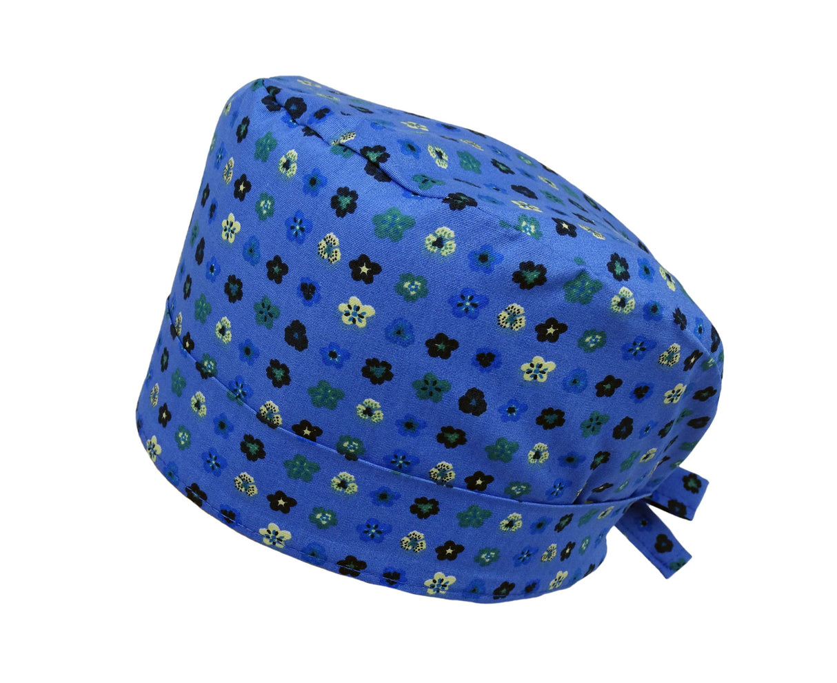 Lesleys OP-Haube für lange Haare Little Flowers Blau - Stoff OP-Haube aus 100% Baumwolle