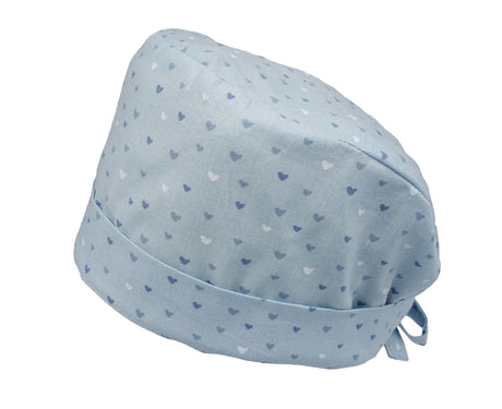 Lesleys OP-Haube für lange Haare Mini Herzchen Blau - Stoff OP-Haube aus 100% Baumwolle