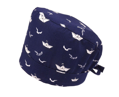 Lesleys OP-Haube für lange Haare Papierschiffchen Blau - Stoff OP-Haube aus 100% Baumwolle