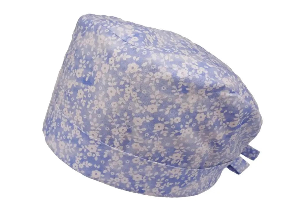 Lesleys OP-Haube für lange Haare Pastellrosen Blau - Stoff OP-Haube aus 100% Baumwolle