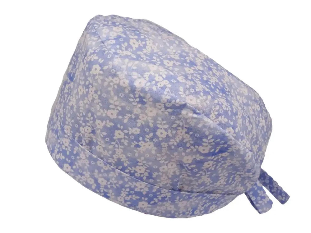 Lesleys OP-Haube für lange Haare Pastellrosen Blau - Stoff OP-Haube aus 100% Baumwolle