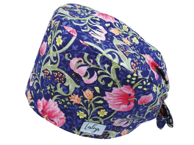 Bandana Stoff OP-Haube Ranken Blau für kurze Haare aus Baumwolle - Lesleys