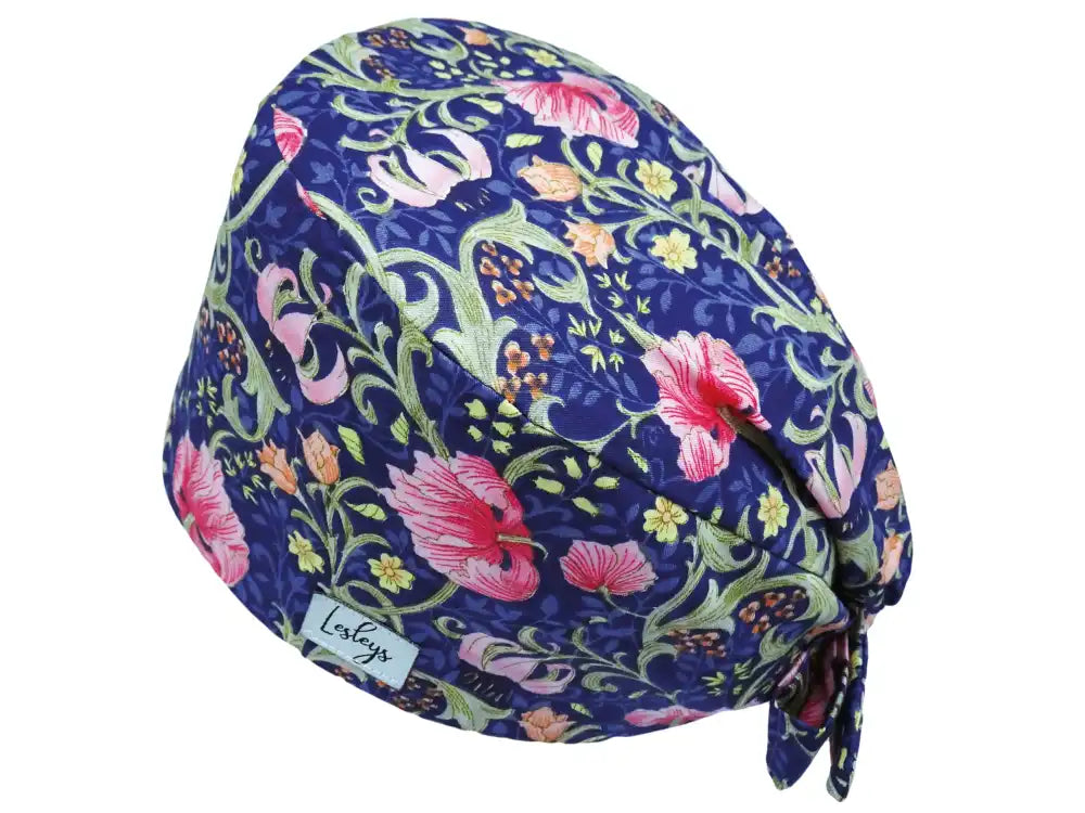 Bandana Stoff OP-Haube Ranken Blau für kurze Haare aus Baumwolle - Lesleys