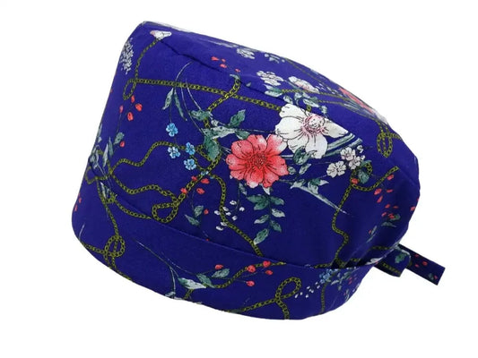 Lesleys OP-Haube für lange Haare Schmuckblume - Stoff OP-Haube aus 100% Baumwolle