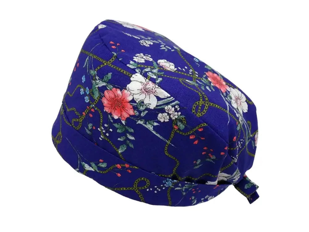 Lesleys OP-Haube für lange Haare Schmuckblume - Stoff OP-Haube aus 100% Baumwolle