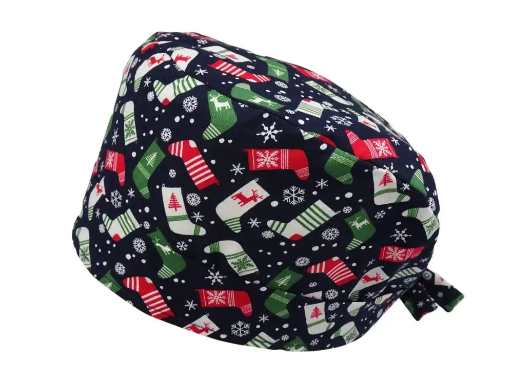 Lesleys OP-Haube für lange Haare Weihnachtsstrümpfe - Stoff OP-Haube aus 100% Baumwolle