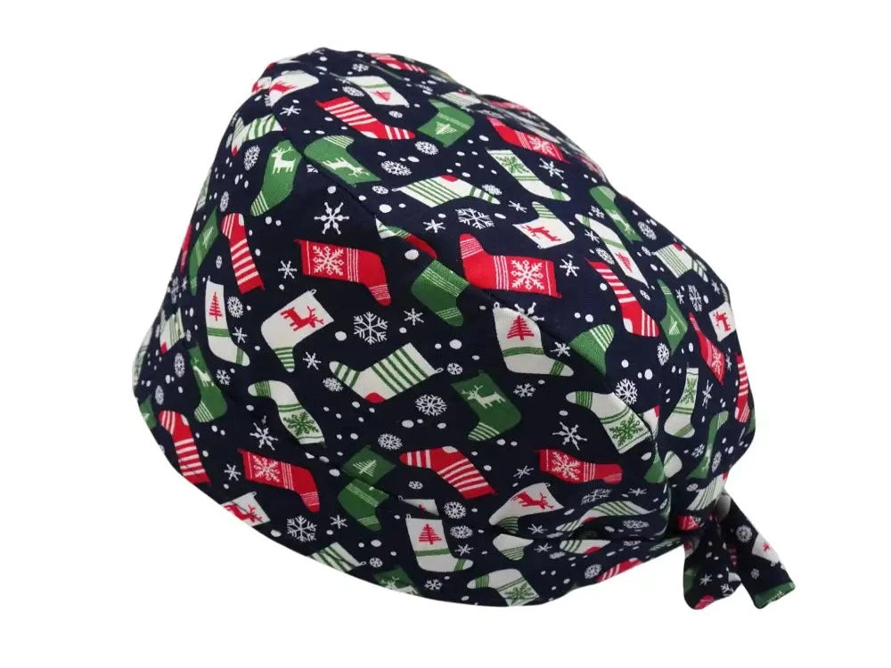 Lesleys OP-Haube für lange Haare Weihnachtsstrümpfe - Stoff OP-Haube aus 100% Baumwolle