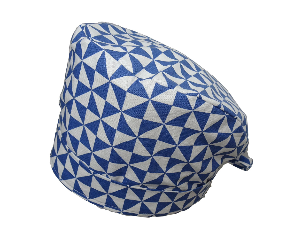 Lesleys OP-Haube für lange Haare Triangle Blau - Stoff OP-Haube aus 100% Baumwolle