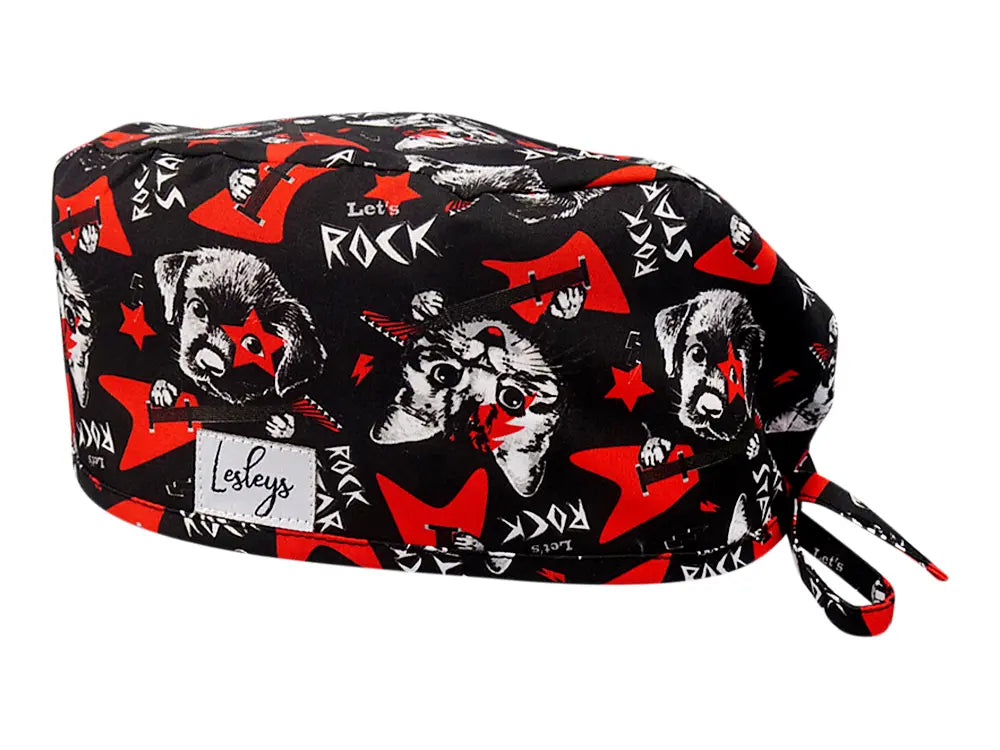Stoff OP Haube aus Baumwolle Rockstar Pets. Bunte OP Muetze fuer Damen und Herren