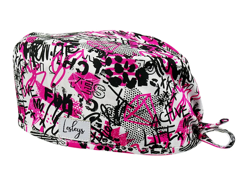 Stoff OP Haube aus Baumwolle Pink Glamour. Bunte OP Muetze fuer Damen und Herren