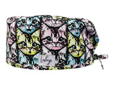 Stoff OP Haube aus Baumwolle Curious cats. Bunte OP Muetze fuer Damen und Herren