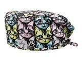 Stoff OP Haube aus Baumwolle Curious cats. Bunte OP Muetze fuer Damen und Herren