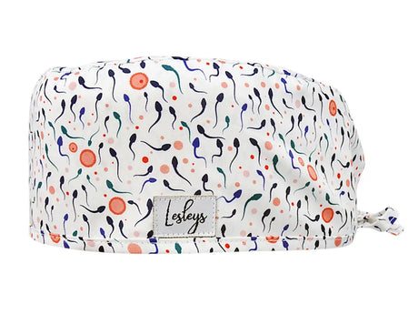 Stoff OP Haube aus Baumwolle Samenzellen. Bunte OP Mütze für Damen und Herren