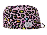 Stoff OP Haube aus Baumwolle Rosa Leopard. Bunte OP Muetze fuer Damen und Herren