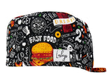 Stoff OP Haube aus Baumwolle Fast Food. Bunte OP Muetze fuer Damen und Herren