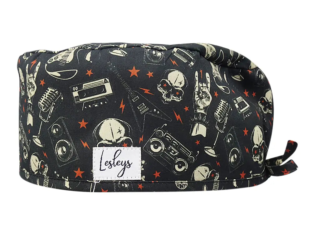 Stoff OP Haube aus Baumwolle Heavy Metal. Bunte OP Muetze fuer Damen und Herren