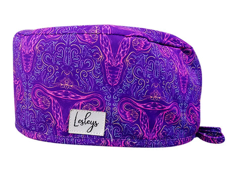 Stoff OP Haube aus Baumwolle Purple Uterus. Bunte OP Muetze fuer Damen und Herren
