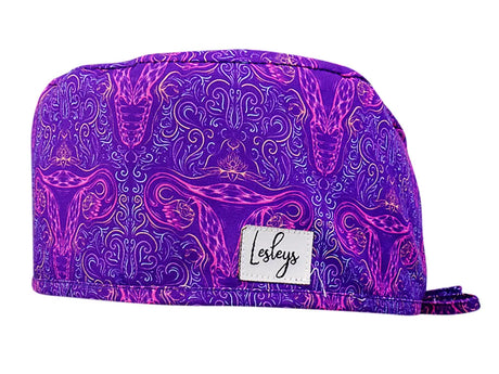 Stoff OP Haube aus Baumwolle Purple Uterus. Bunte OP Muetze fuer Damen und Herren