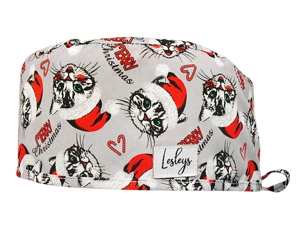 Stoff OP Haube aus Baumwolle Christmas Cats. Bunte OP Muetze fuer Damen und Herren