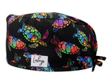 Stoff OP Haube aus Baumwolle Rainbow Turtle. Bunte OP Muetze fuer Damen und Herren