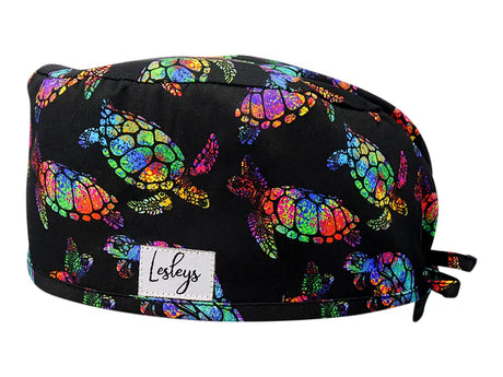 Stoff OP Haube aus Baumwolle Rainbow Turtle. Bunte OP Mütze für Damen und Herren