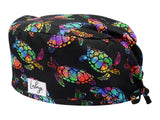 Stoff OP Haube aus Baumwolle Rainbow Turtle. Bunte OP Muetze fuer Damen und Herren
