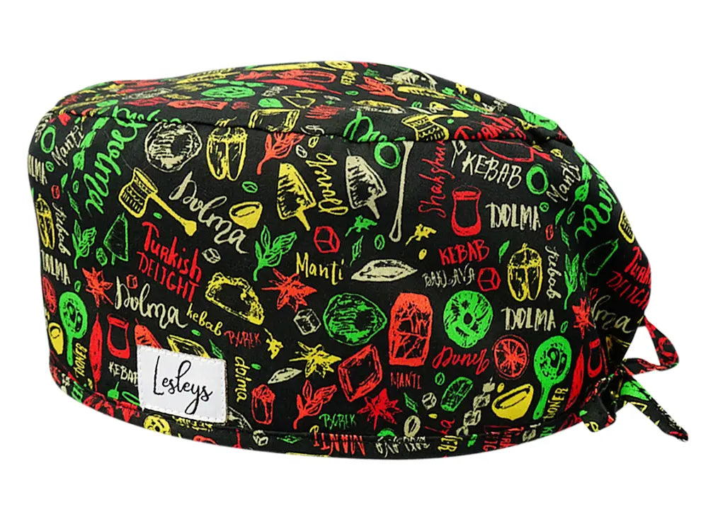 Stoff OP Haube aus Baumwolle turkish delight. Bunte OP Muetze fuer Damen und Herren