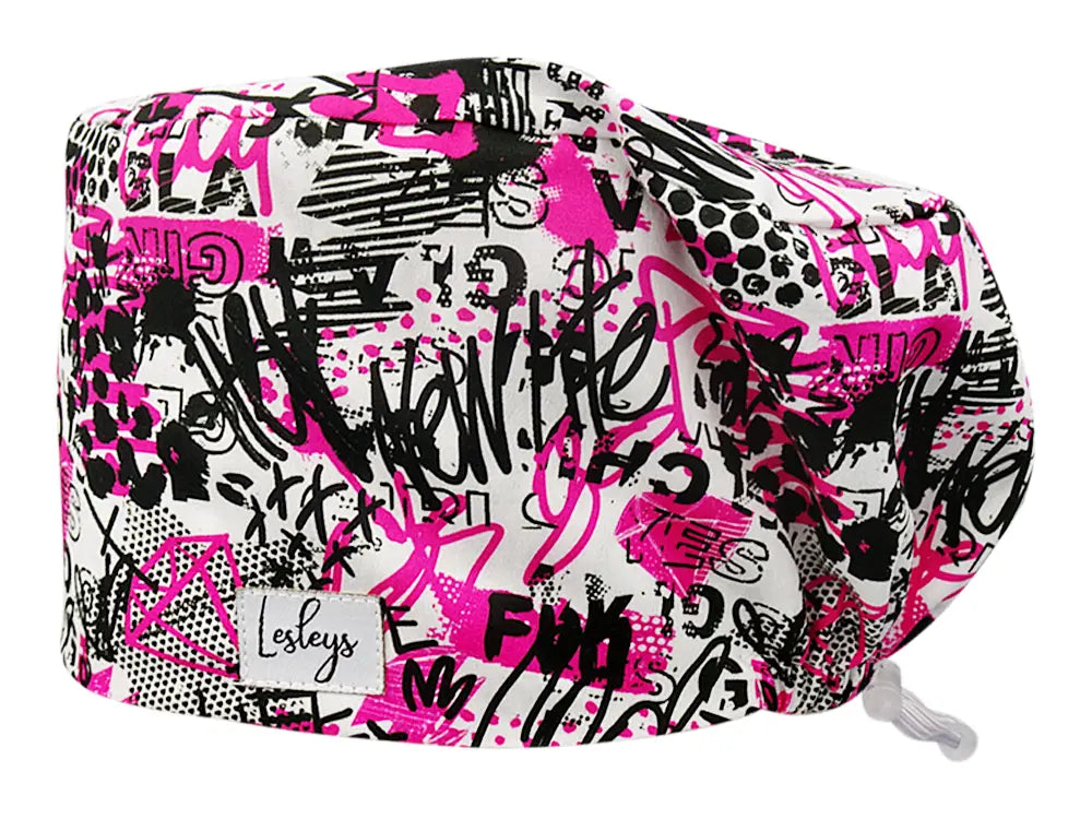 Stoff OP Haube aus Baumwolle Pink Glamour. Bunte OP Mütze für Damen und Herren