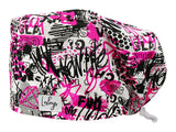 Stoff OP Haube aus Baumwolle Pink Glamour. Bunte OP Mütze für Damen und Herren