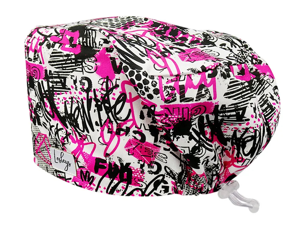 Stoff OP Haube aus Baumwolle Pink Glamour. Bunte OP Mütze für Damen und Herren