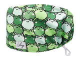 Stoff OP Haube aus Baumwolle Froesche. Bunte OP Muetze fuer Damen und Herren