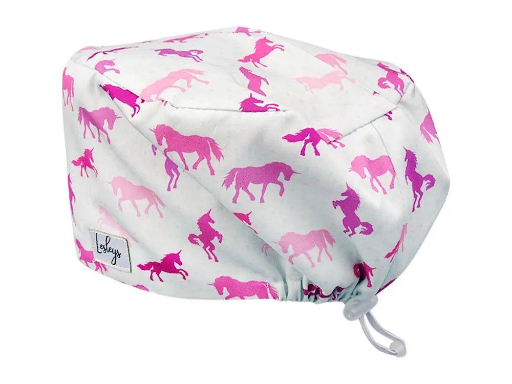 Stoff OP Haube aus Baumwolle Einhorn Herde. Bunte OP Muetze fuer Damen und Herren