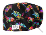 Stoff OP Haube aus Baumwolle Rainbow Turtle. Bunte OP Muetze fuer Damen und Herren