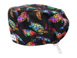 Stoff OP Haube aus Baumwolle Rainbow Turtle. Bunte OP Muetze fuer Damen und Herren