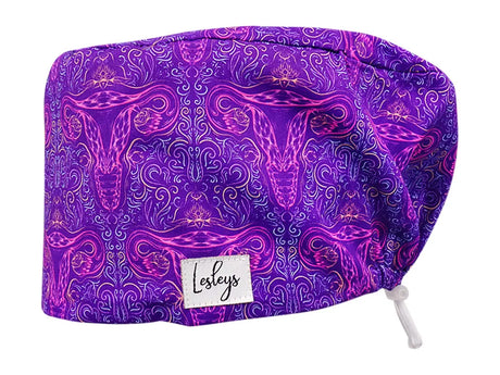 Stoff OP Haube aus Baumwolle Purple Uterus. Bunte OP Mütze für Damen und Herren
