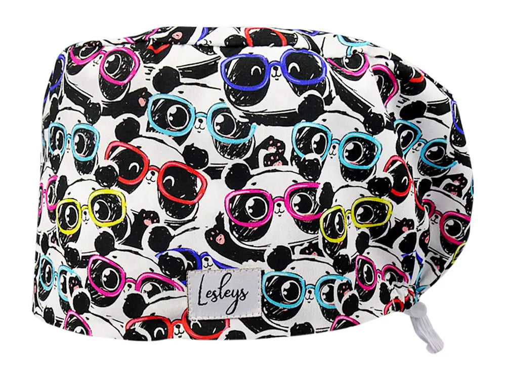 Stoff OP Haube aus Baumwolle cool panda. Bunte OP Muetze fuer Damen und Herren