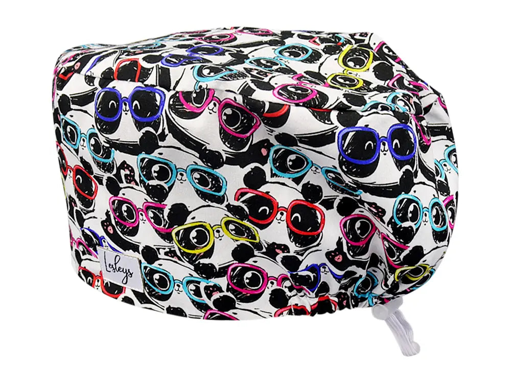 Stoff OP Haube aus Baumwolle cool panda. Bunte OP Muetze fuer Damen und Herren