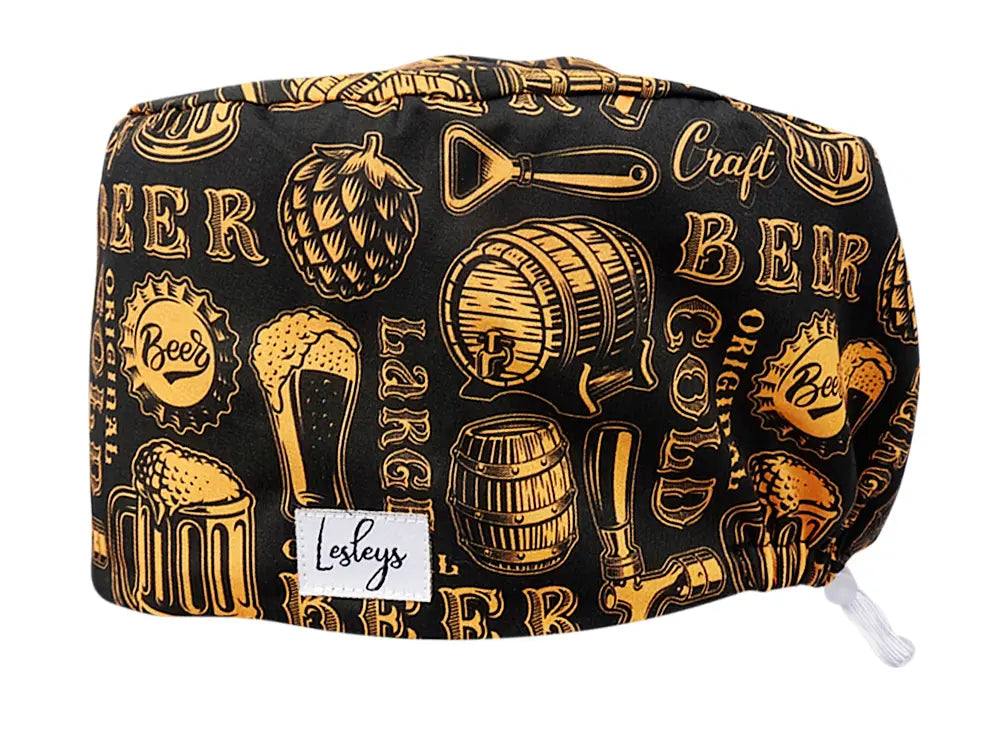 Stoff OP Haube aus Baumwolle Craft Beer. Bunte OP Muetze fuer Damen und Herren