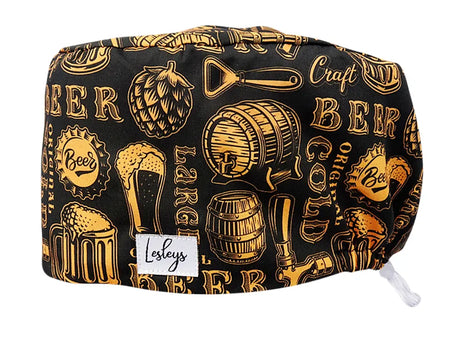 Stoff OP Haube aus Baumwolle Craft Beer. Bunte OP Muetze fuer Damen und Herren