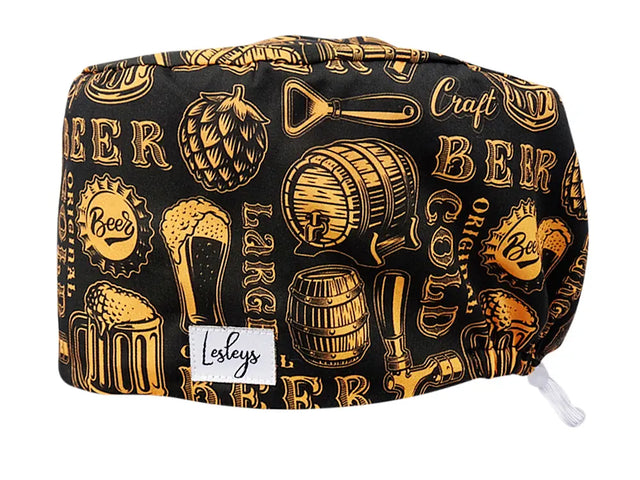 Stoff OP Haube aus Baumwolle Craft Beer. Bunte OP Muetze fuer Damen und Herren