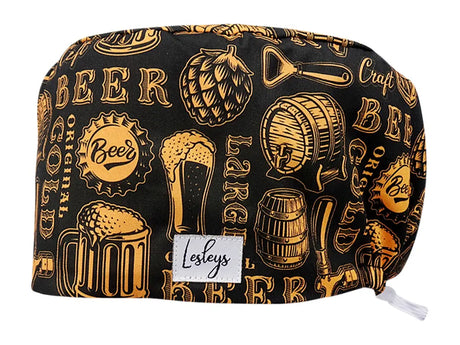 Stoff OP Haube aus Baumwolle Craft Beer. Bunte OP Muetze fuer Damen und Herren