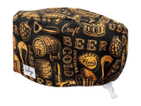 Stoff OP Haube aus Baumwolle Craft Beer. Bunte OP Muetze fuer Damen und Herren