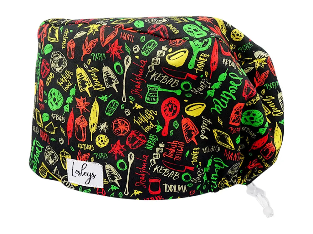 Stoff OP Haube aus Baumwolle turkish delight. Bunte OP Muetze fuer Damen und Herren