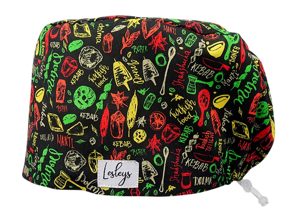 Stoff OP Haube aus Baumwolle turkish delight. Bunte OP Muetze fuer Damen und Herren
