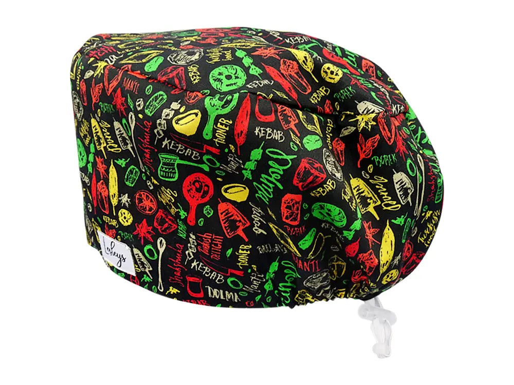 Stoff OP Haube aus Baumwolle turkish delight. Bunte OP Muetze fuer Damen und Herren