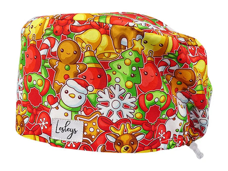 Stoff OP Haube aus Baumwolle Weihnachtsbaeckerei. Bunte OP Mütze für Damen und Herren