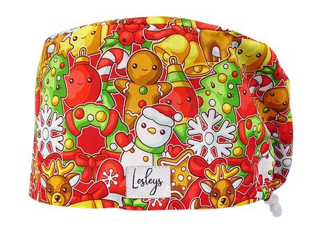 Stoff OP Haube aus Baumwolle Weihnachtsbaeckerei. Bunte OP Mütze für Damen und Herren