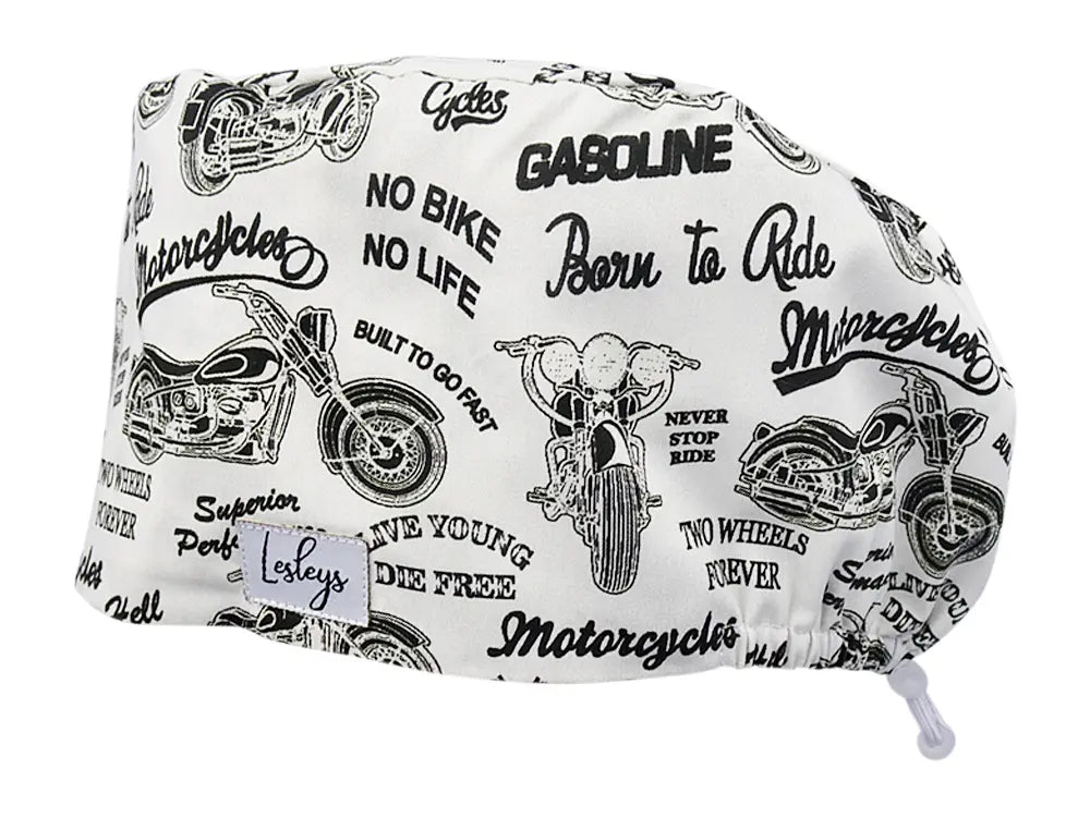 Stoff OP Haube aus Baumwolle Born to ride. Bunte OP Muetze fuer Damen und Herren