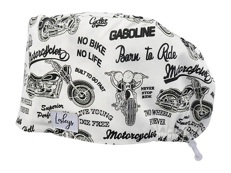 Stoff OP Haube aus Baumwolle Born to ride. Bunte OP Muetze fuer Damen und Herren