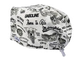 Stoff OP Haube aus Baumwolle Born to ride. Bunte OP Muetze fuer Damen und Herren